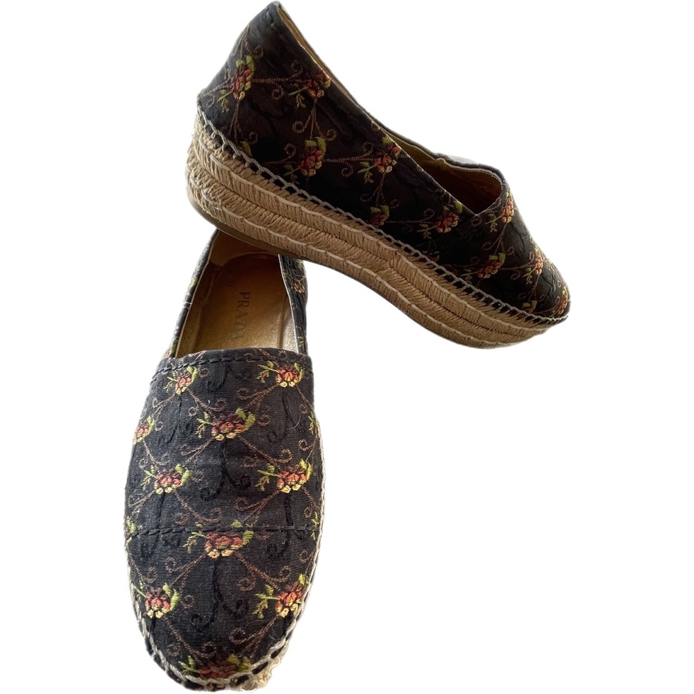 Prada Floral Espadrilles Platform Shoes